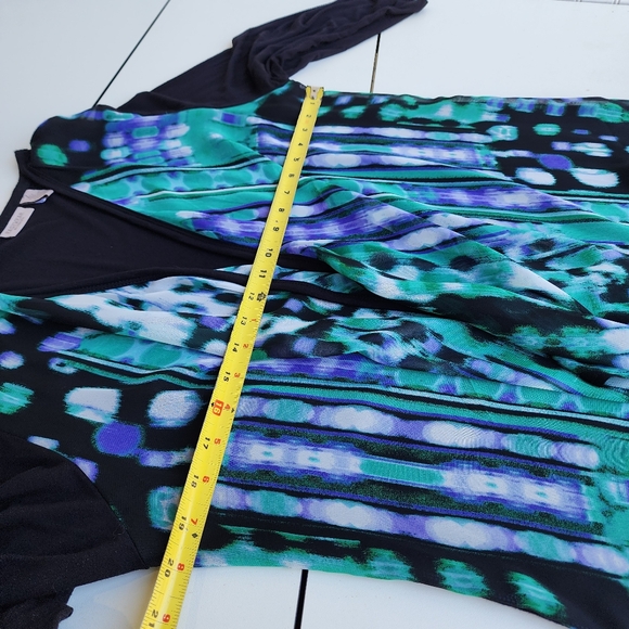 Chico's Easywear Jacket Sz 2 Black White Green  Open Front Sheer Cardigan L 12 - Picture 8 of 10